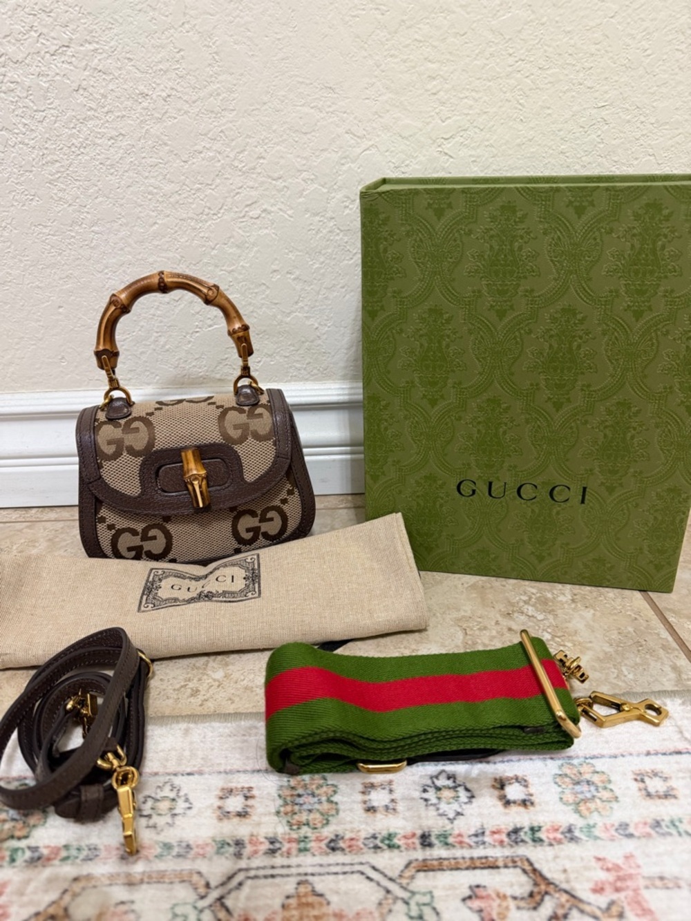 NEW authentic GUCCI Jumbo Gg Bamboo 1947 Top Handle Bag - Picture 3 of 11